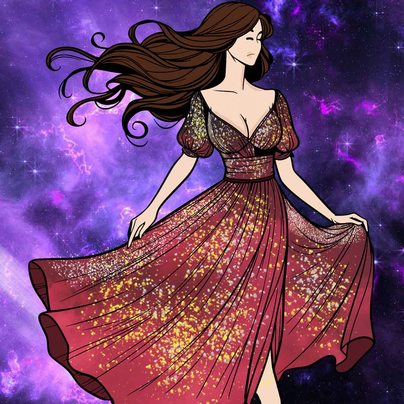realistic woman in a dress flowing in the wind