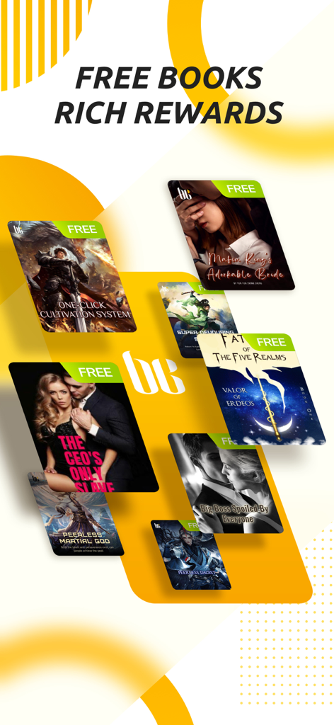 A promotional screen for Babel Novel featuring several book covers labeled as free with the headline Free Books Rich Rewards