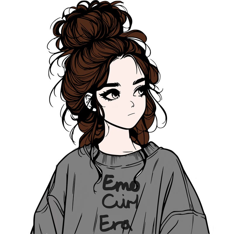 realistic girl with messy bun and oversized clothing