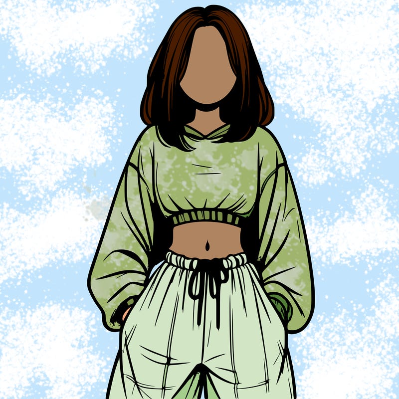 realistic girl faceless with baggy pants and a crop top