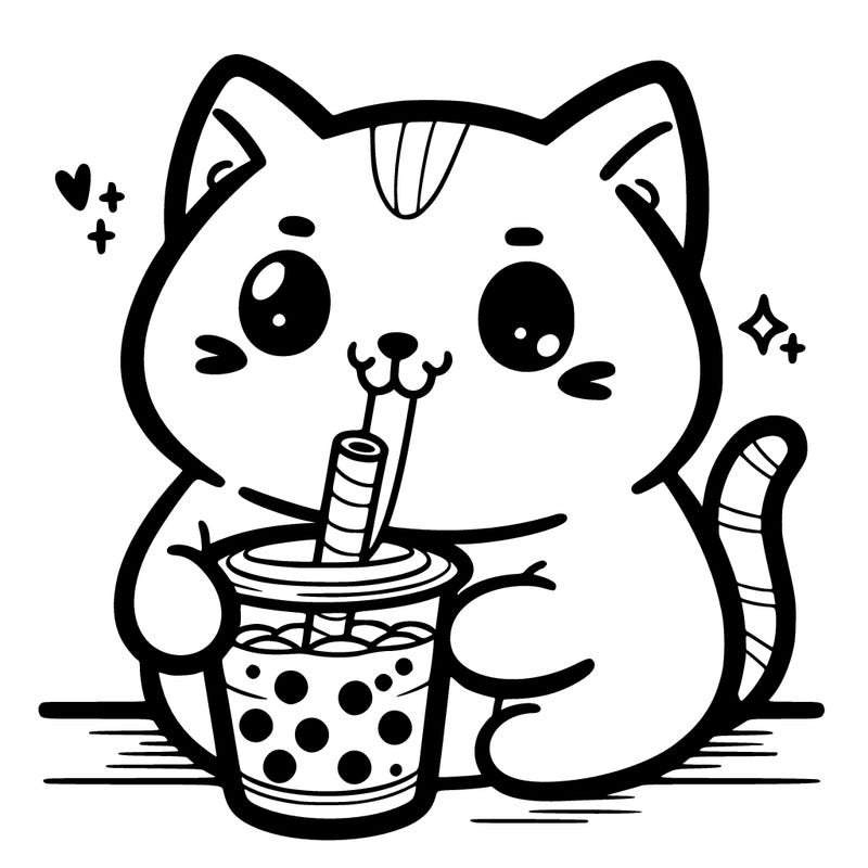 cat drinking boba tea