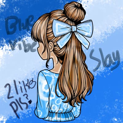 realistic girl  with hip length hair a bun and a big bow on the back of head