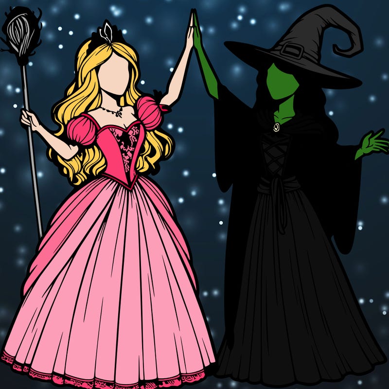 detailed realistic split of a princess and a witch