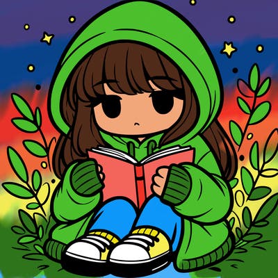 girl in oversized hoodie reading a book