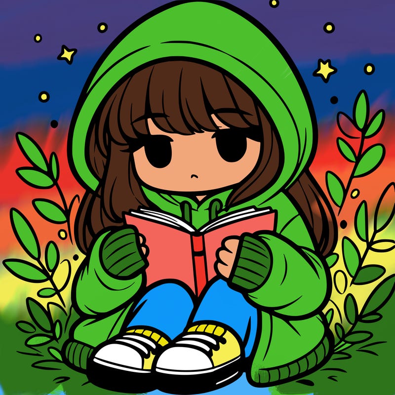 girl in oversized hoodie reading a book