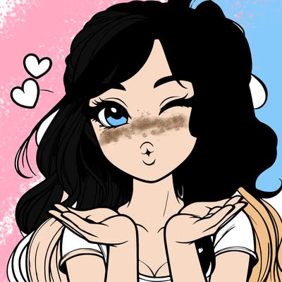 realistic girl winking and blowing a kiss while making heart hands