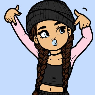 realistic teenage girl with braids and a beanie and crop top doing 🫶🏼