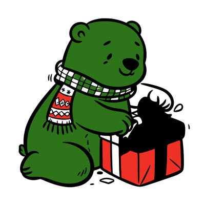 polar bear wrapping a present
