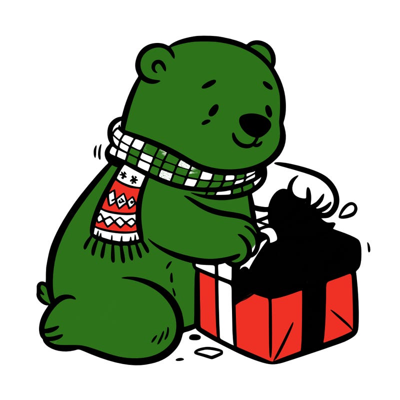 polar bear wrapping a present