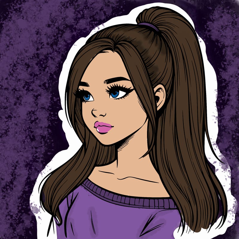 realistic girl with a high ponytail