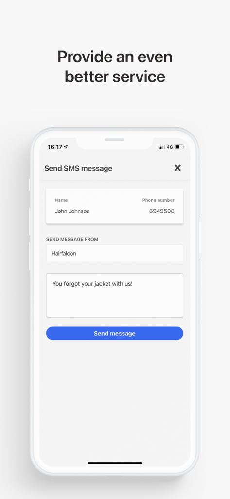 Noona HQ - Noona HQ app screen showing the SMS messaging feature for client communication.