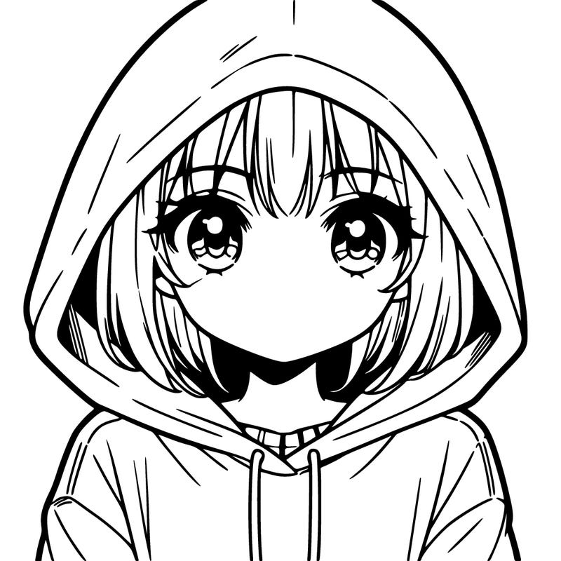 manga girl wearing oversized hoodie