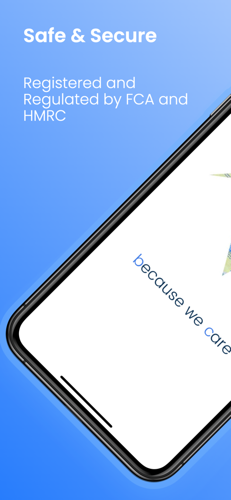 BCRemit - BCRemit App-Bildschirm, der sicheren Status zeigt, reguliert von FCA und HMRC