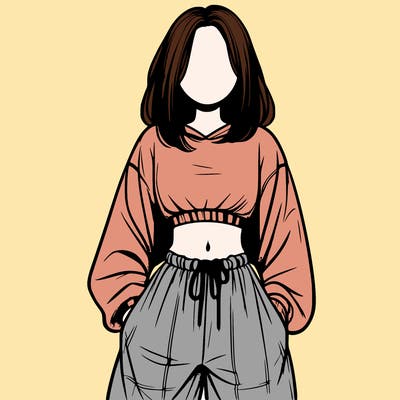 realistic girl faceless with baggy pants and a crop top