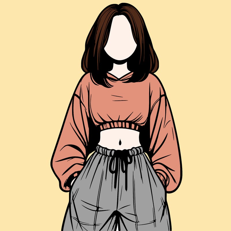 realistic girl faceless with baggy pants and a crop top