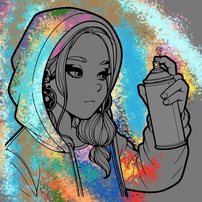 a realistic girl, spray painting