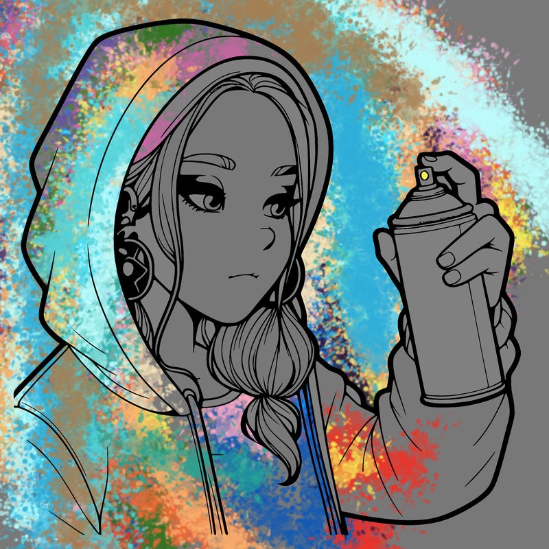 a realistic girl, spray painting