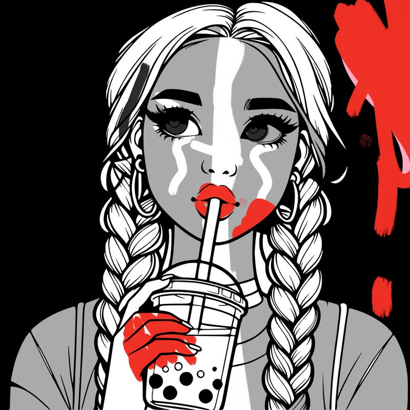 realistic girl with braided hair drinking boba
