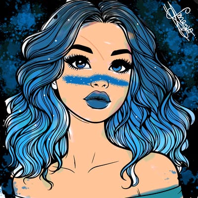 realistic girl with wavy hair and lips