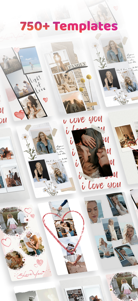 Layout - Photo Collage Maker - Una colección de plantillas de fotomontajes diversas y elegantes para contar historias en redes sociales.