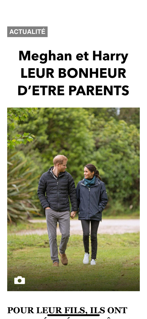 L'ancienne app Paris Match - Meghan Markle und Prinz Harry in einem Paris Match-Nachrichtenartikel.