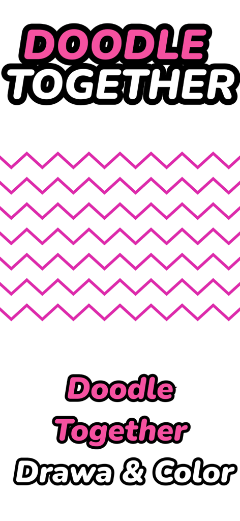 Doodle Together: Draw & Color - Doodle Together Draw and Color app title screen featuring pink zigzag patterns and stylized text.