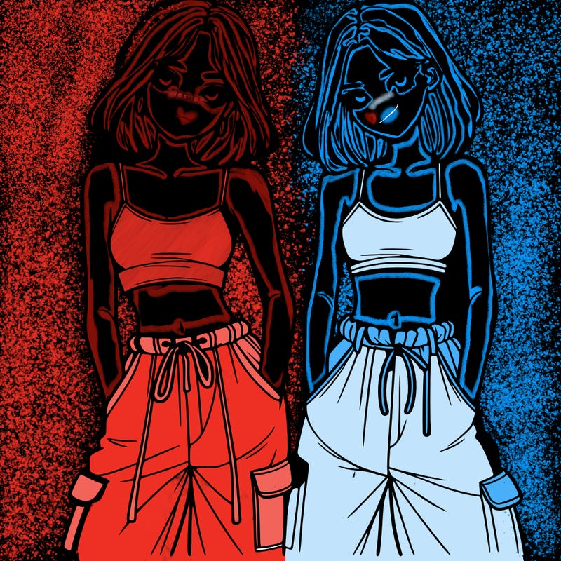 two girls with crop top with baggy pants