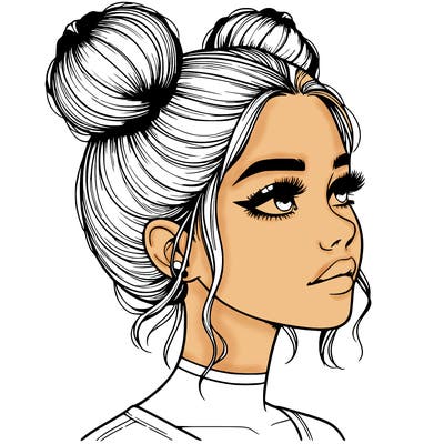 realistic girl with buns on the top of her head