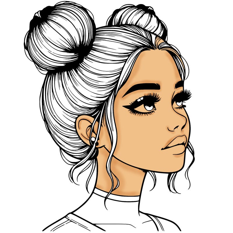 realistic girl with buns on the top of her head