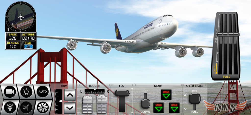 Flight Simulator FlyWings 2016 - Lufthansa Boeing 747 flying over the Golden Gate Bridge in Flight Simulator FlyWings 2016