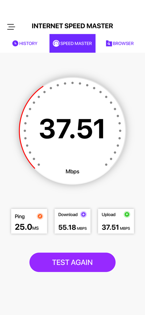 Wifi Signal Strength Analyzer - Dashboard des WLAN-Geschwindigkeitstests mit Ping-, Download- und Upload-Geschwindigkeiten
