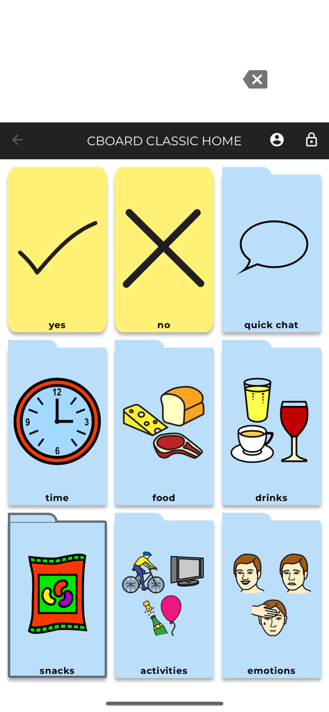 AAC Cboard APP - AAC Cboard app interface showing a communication board with symbols for daily needs and emotions.