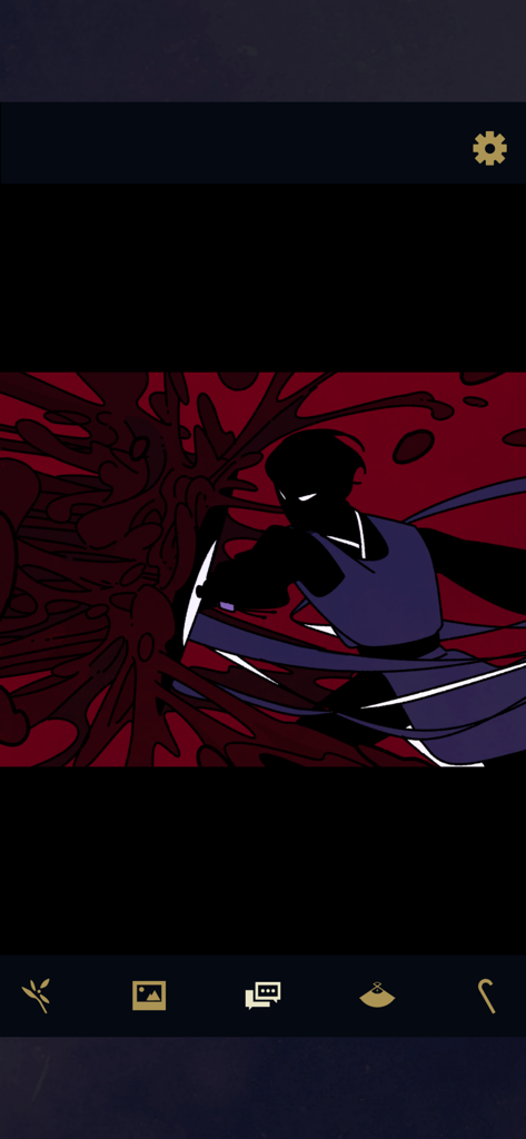 Underworld Office: Ghost Story - Dramatic silhouette of a character with glowing eyes against a red splatter background in Underworld Office Ghost Story