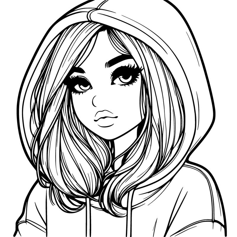 realistic girl with oversized hoodie and hair