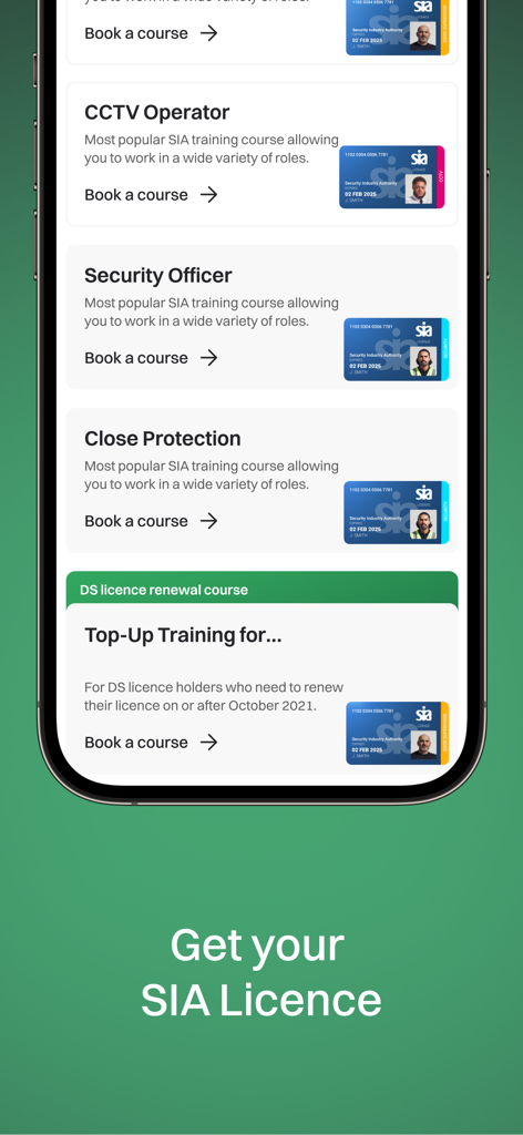 GuardPass by Get Licensed - GuardPassアプリで予約可能なCCTVオペレーターや警備員などの警備トレーニングコースのリスト。