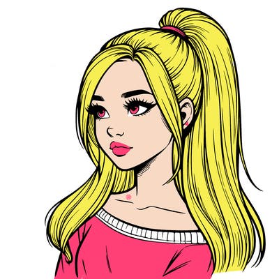 realistic girl with a high ponytail