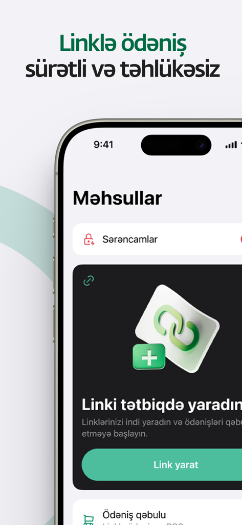 PASHA Bank Business - PASHA Bank Business mobile app interface for creating fast and secure payment links for corporate banking.
