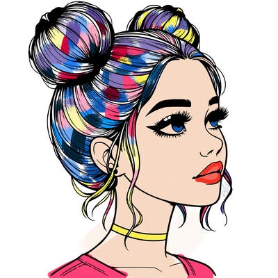 realistic girl with buns on the top of her head