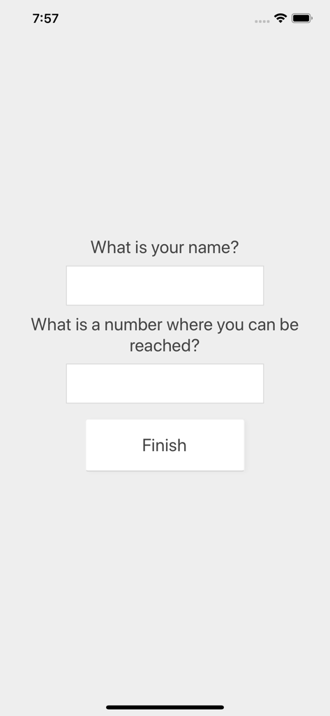 Red Dot Alertアプリのユーザー登録画面。氏名と電話番号のフィールドがあります。