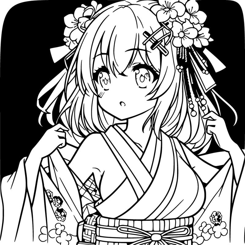 anime girl wearing up kimono