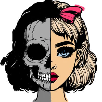 realistic girl with half skull mask