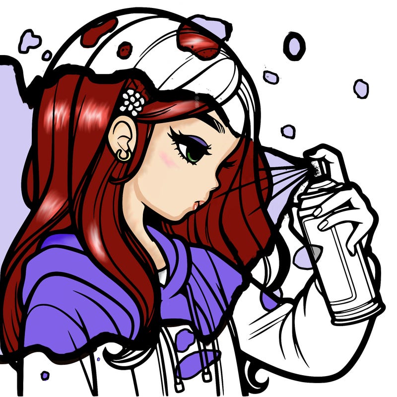 a realistic girl spray painting