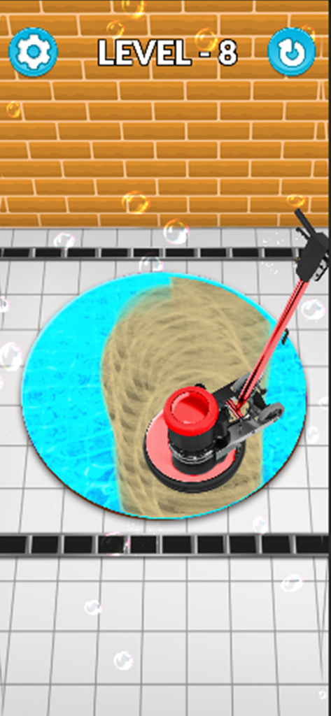 Satisfying Home Deep Cleaning - Uma máquina de esfregar o chão limpando uma superfície suja no jogo Satisfying Home Deep Cleaning