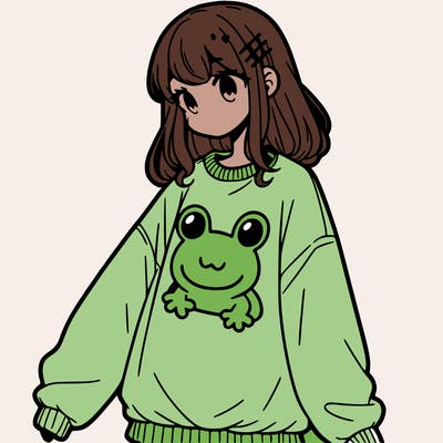 girl wearing frogging sweatshirt