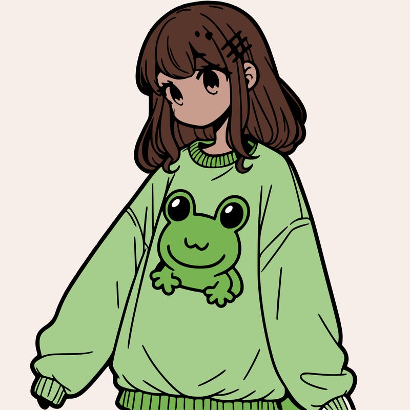 girl wearing frogging sweatshirt