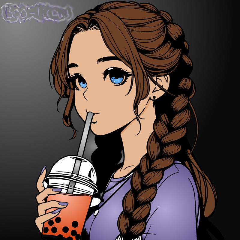 realistic girl with braided hair drinking boba