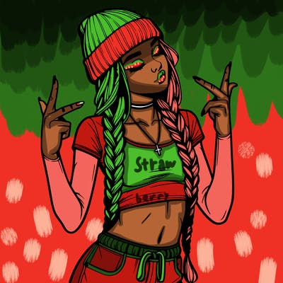 realistic teenage girl with braids and a beanie and crop top doing 🫶🏼