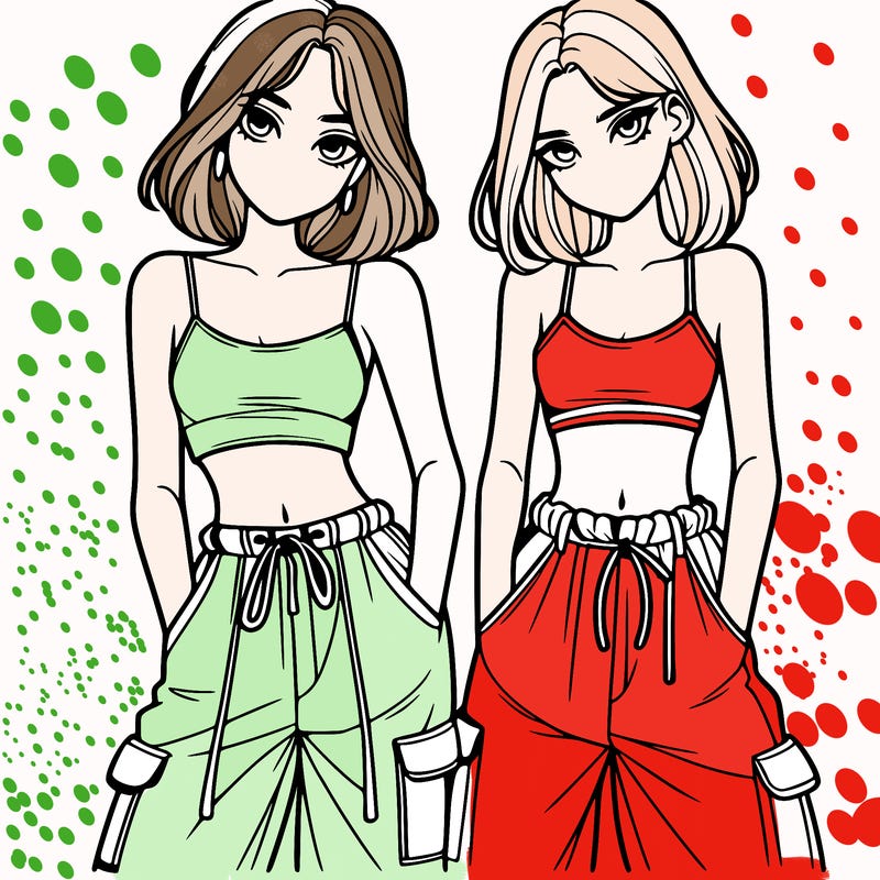 two girls with crop top with baggy pants