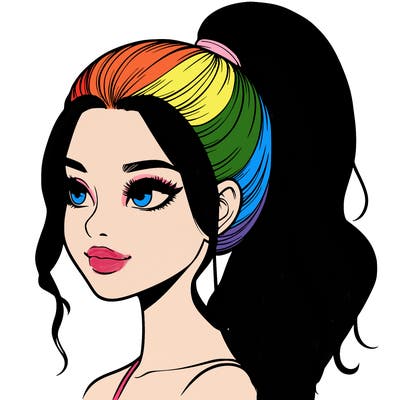 realistic girl with a high ponytail