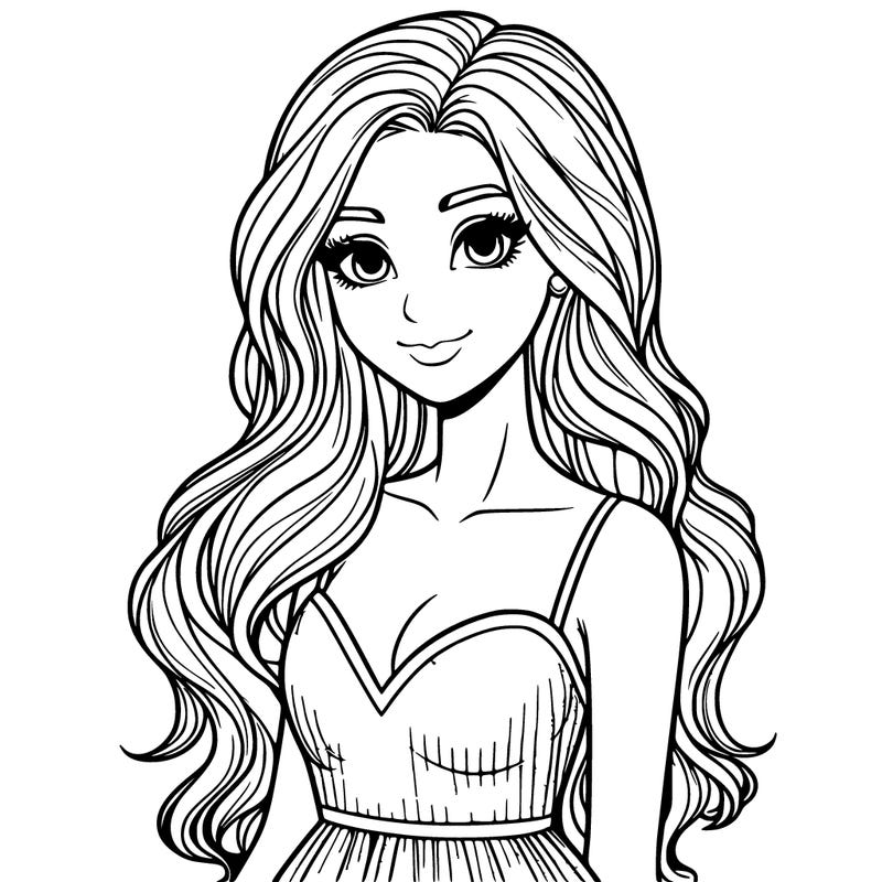 realistic woman with long hair and dress